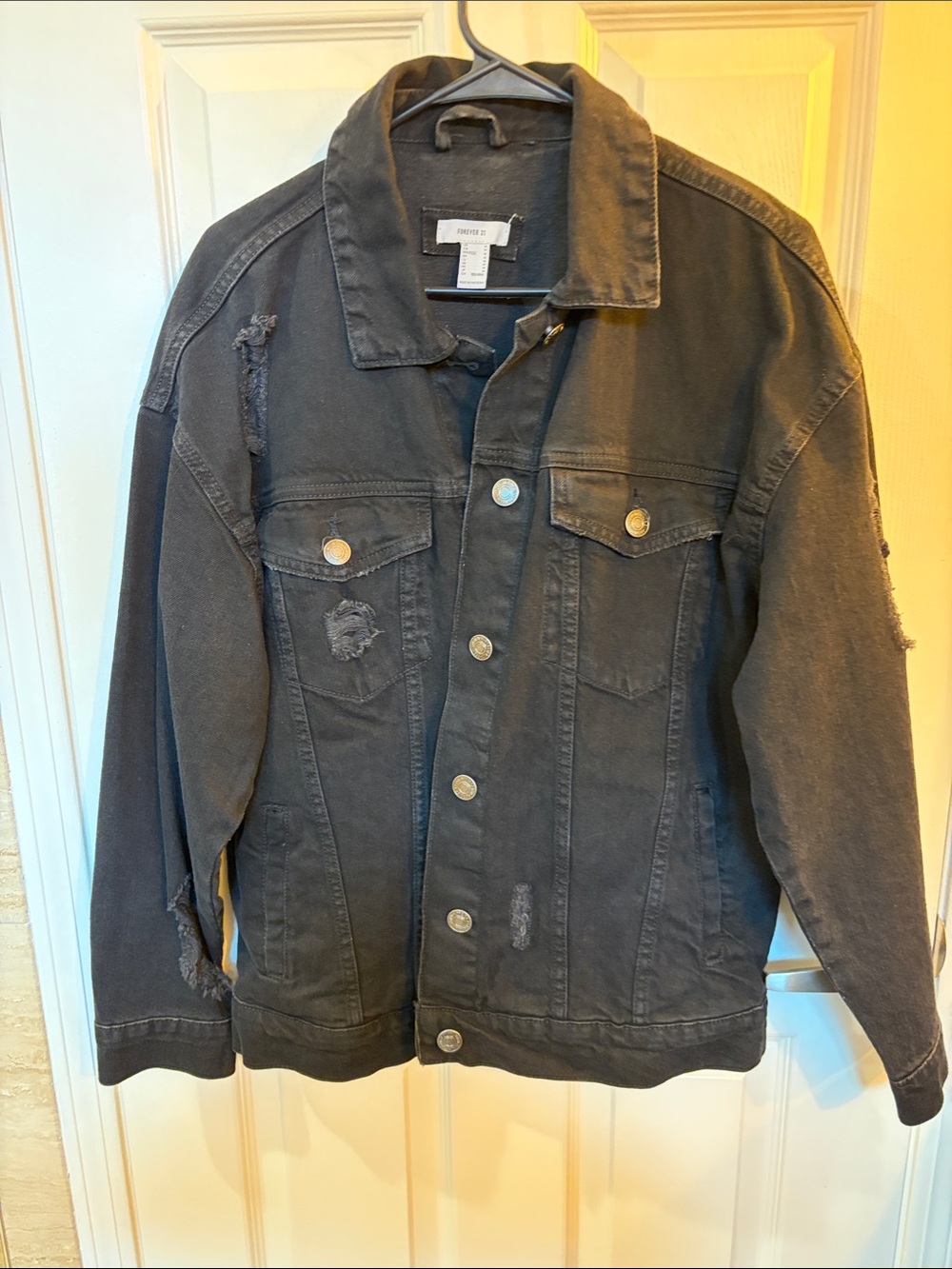 Forever 21 Black Distressed Denim Jacket